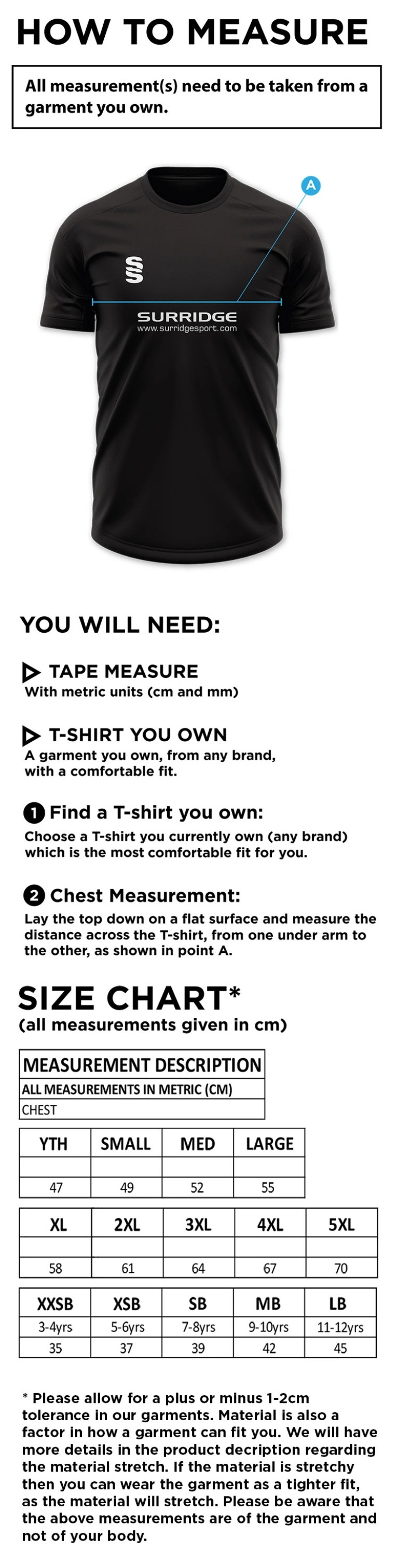 Trainers Bundle - Dual Gym T-shirt - Size Guide