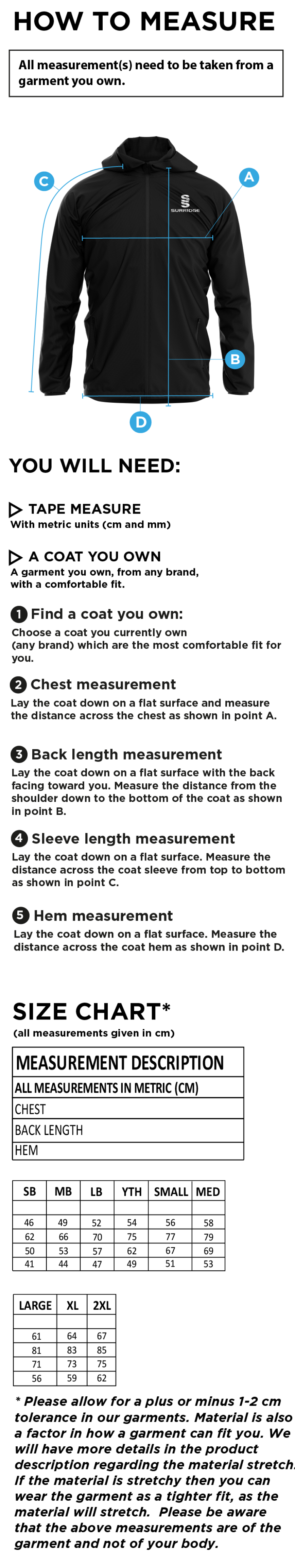 Trainers - Dual Full Zip Training Jacket - Unisex Fit - Size Guide