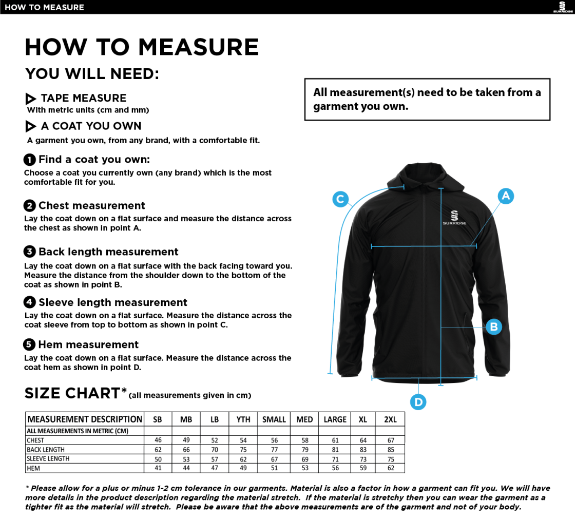 Trainers - Dual Full Zip Training Jacket - Unisex Fit - Size Guide