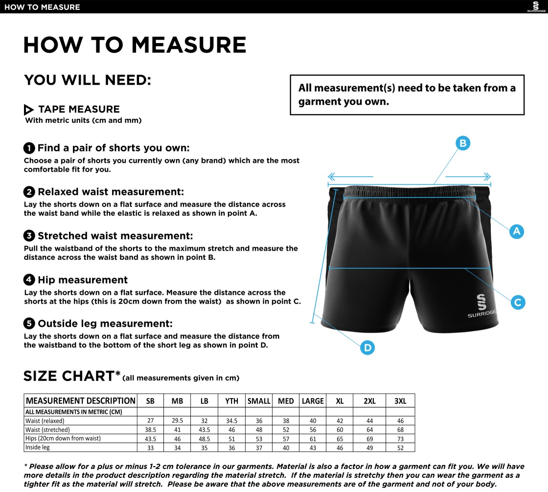 Trainers - Performance Gym Short - Unisex Fit - Size Guide