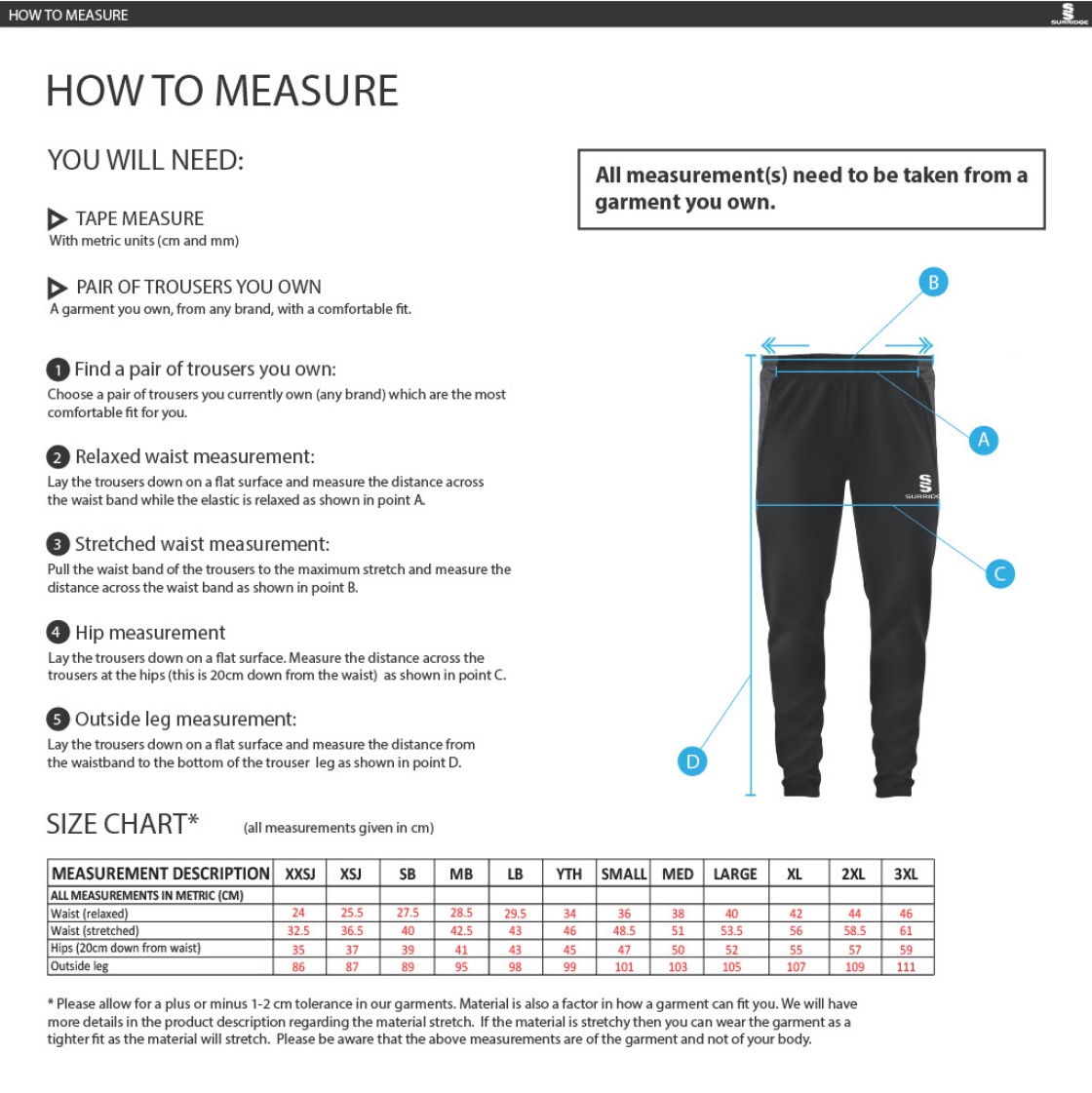 Trainers - Dual Skinny Pant - Unisex Fit - Size Guide