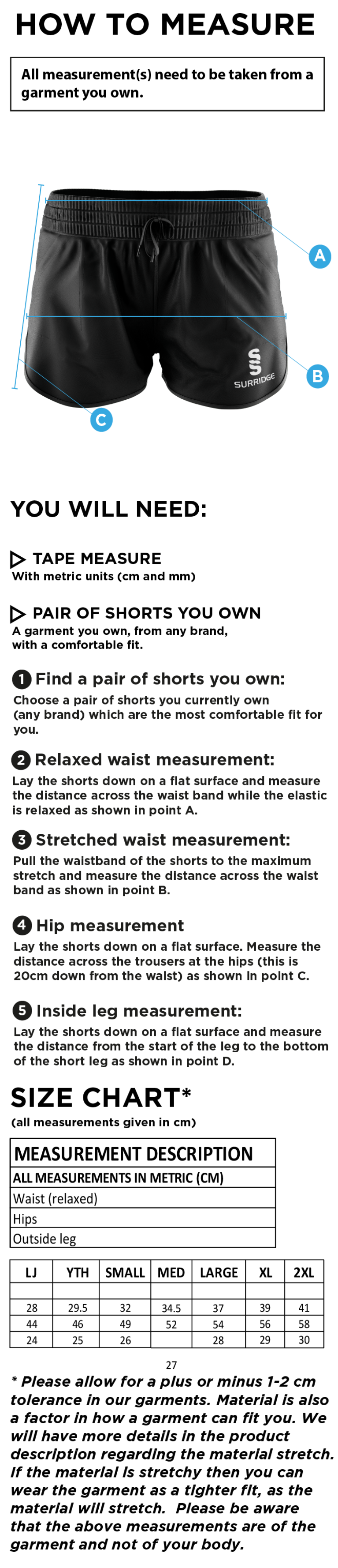 Trainers - Dual Active Short - Women's Fit - Size Guide