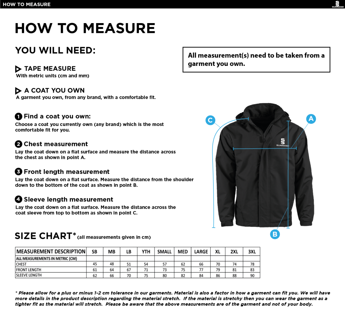 Trainers - Dual Fleece Lined Jacket - Unisex Fit - Size Guide