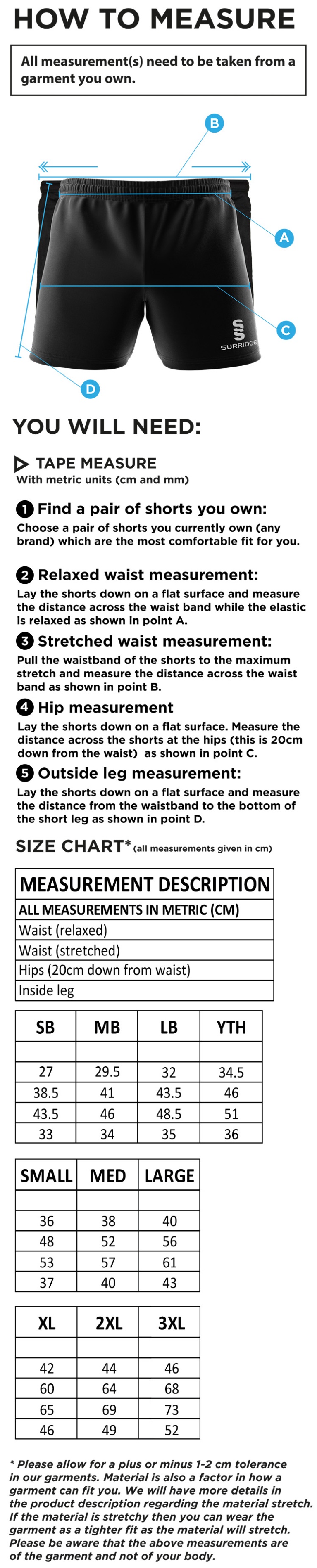 Trainers - Performance Gym Short - Unisex Fit - Size Guide
